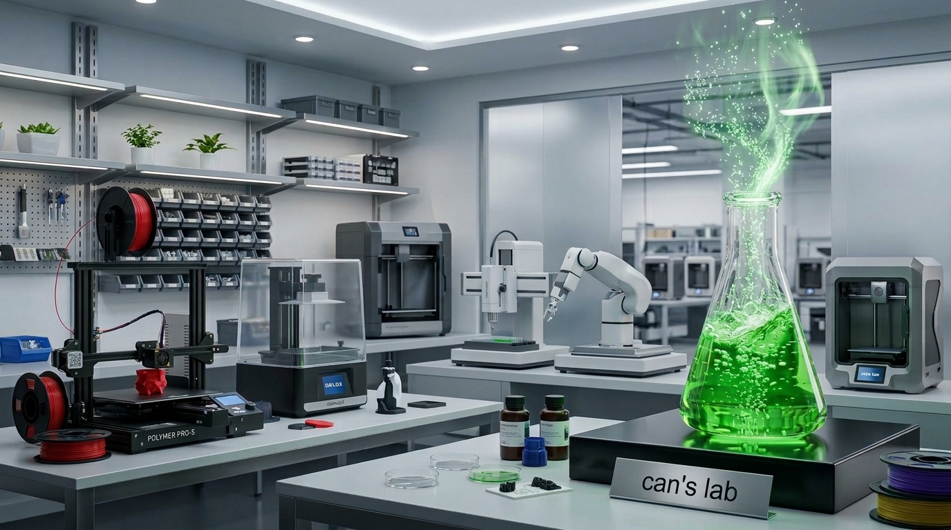 CAN'S LAB: 3D yazıcılar ve köpüren yeşil sıvılı beherin olduğu laboratuvar