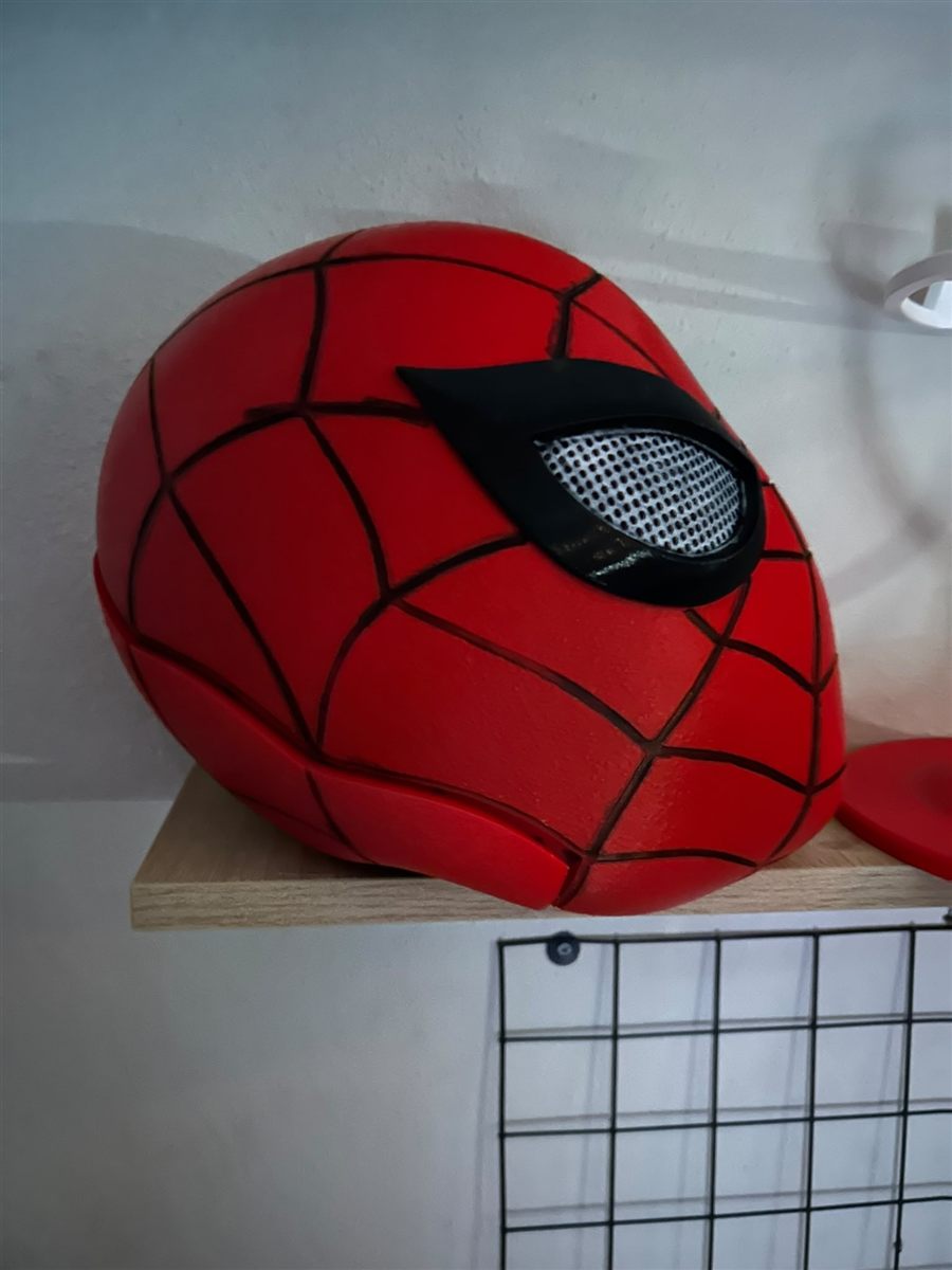 Kırmızı 3D baskı örümcek desenli kask